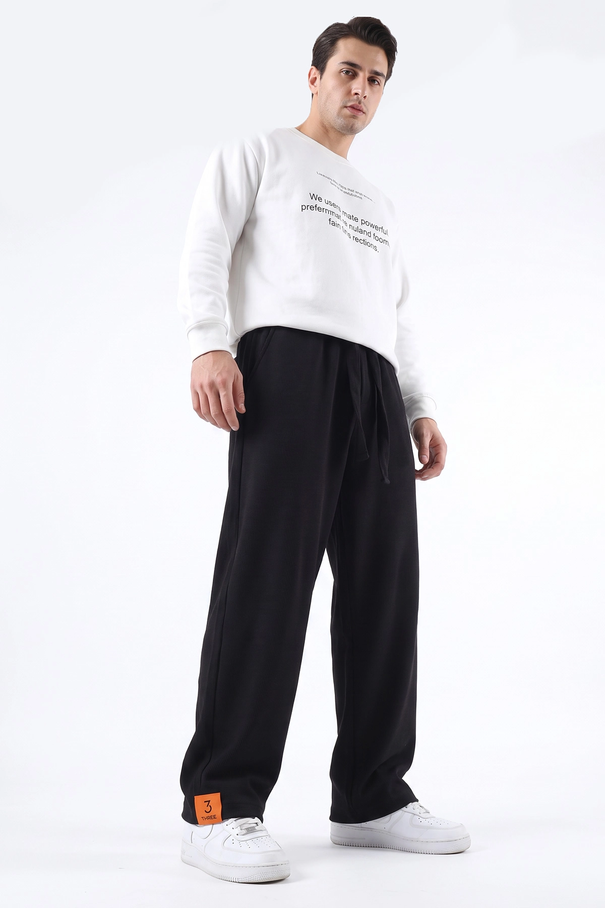 Siyah Baggy Belden Bağlamalı Erkek Pantolon 493207