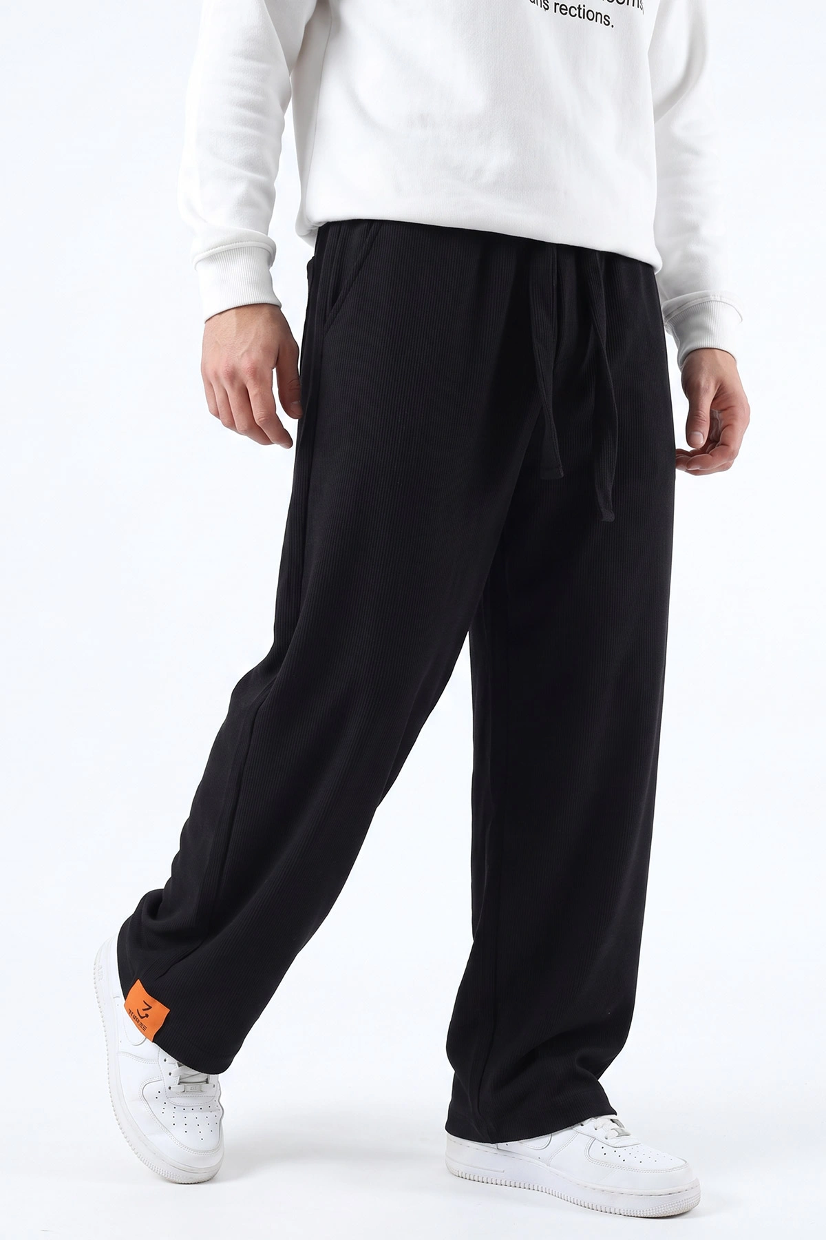 Siyah Baggy Belden Bağlamalı Erkek Pantolon 493207
