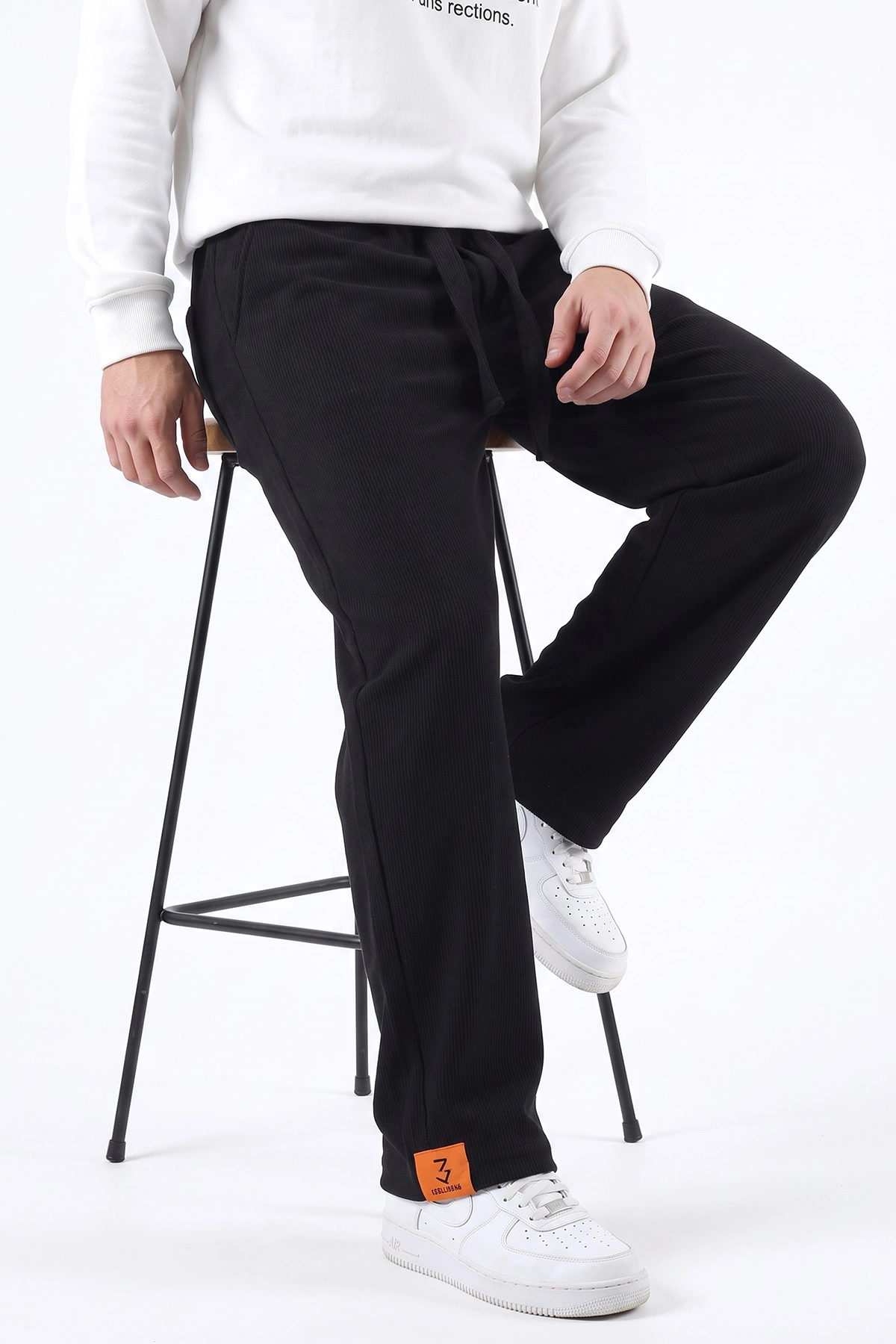 Siyah Baggy Belden Bağlamalı Erkek Pantolon 493207
