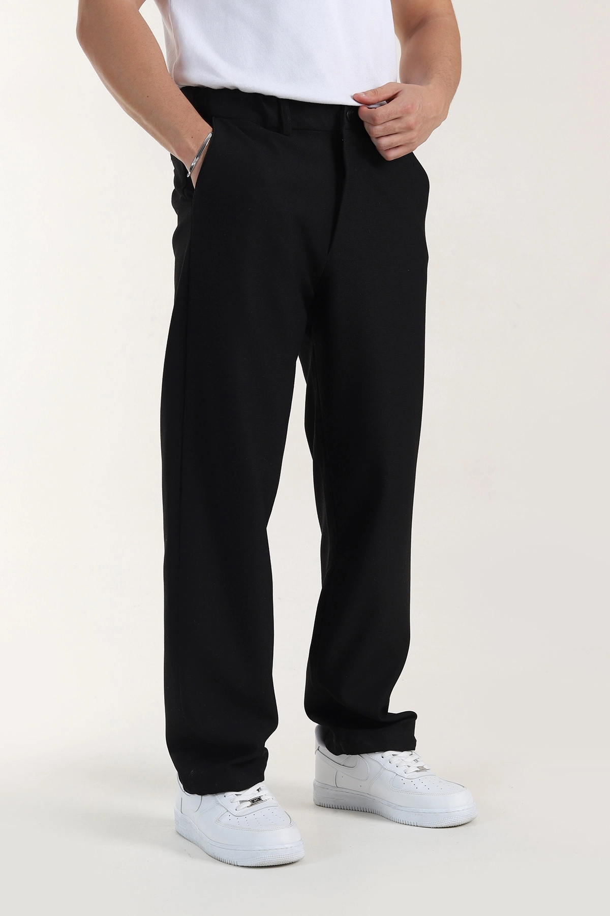 Siyah Baggy Dokulu Bel Arkası Lastikli Erkek Pantolon 397934