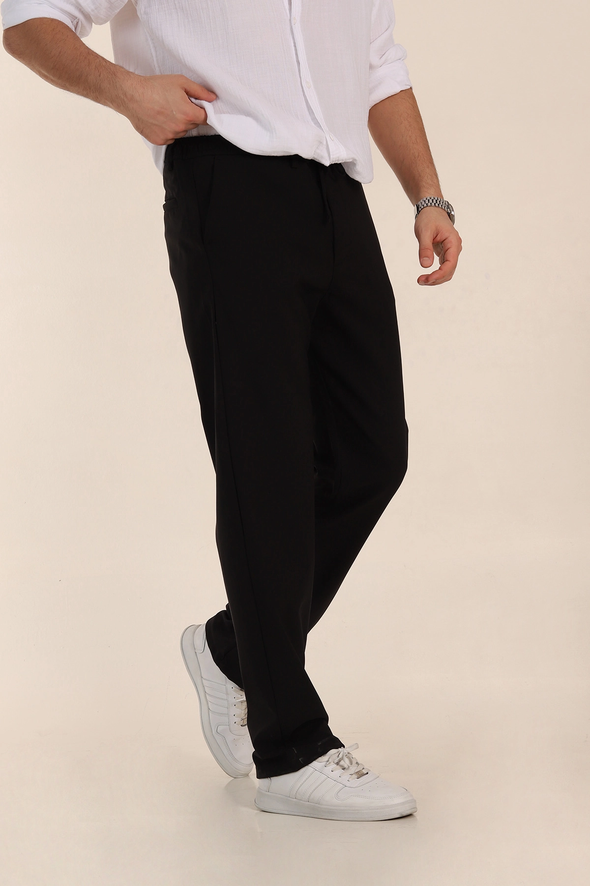 Siyah Baggy Double Kumaş Bel Lastikli Erkek Pantolon 351858