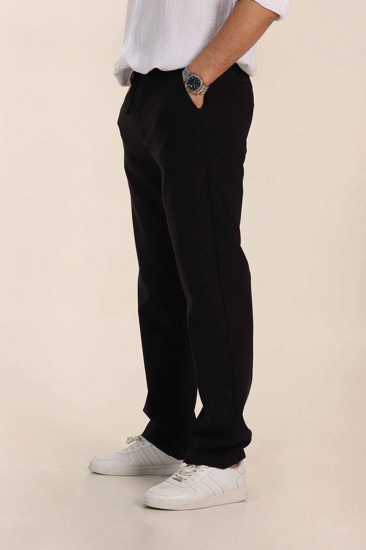 Siyah Baggy Double Kumaş Bel Lastikli Erkek Pantolon 351858