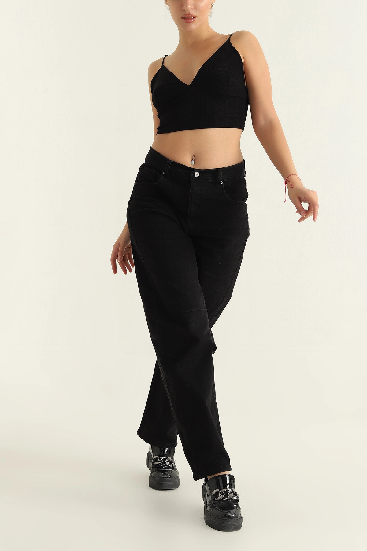 Siyah Baggy Likralı Bayan Kot Pantolon 303728