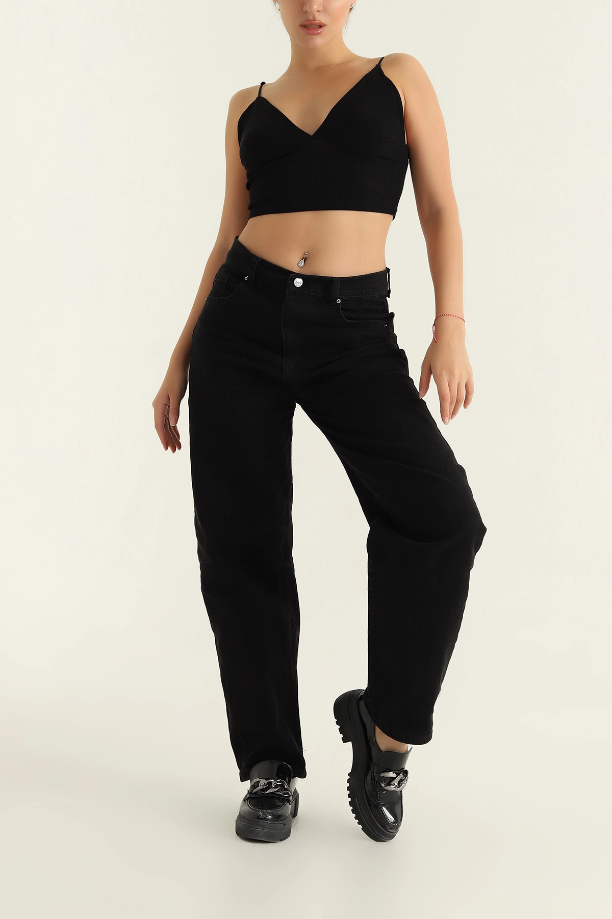 Siyah Baggy Likralı Bayan Kot Pantolon 303728