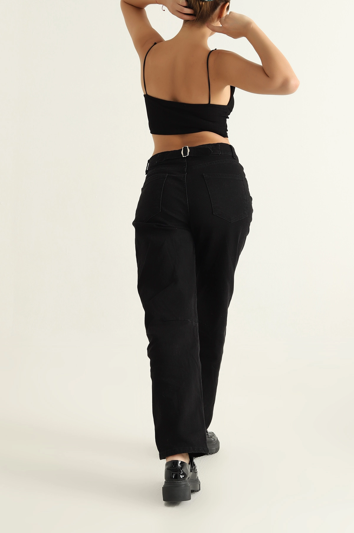 Siyah Baggy Likralı Bayan Kot Pantolon 303728
