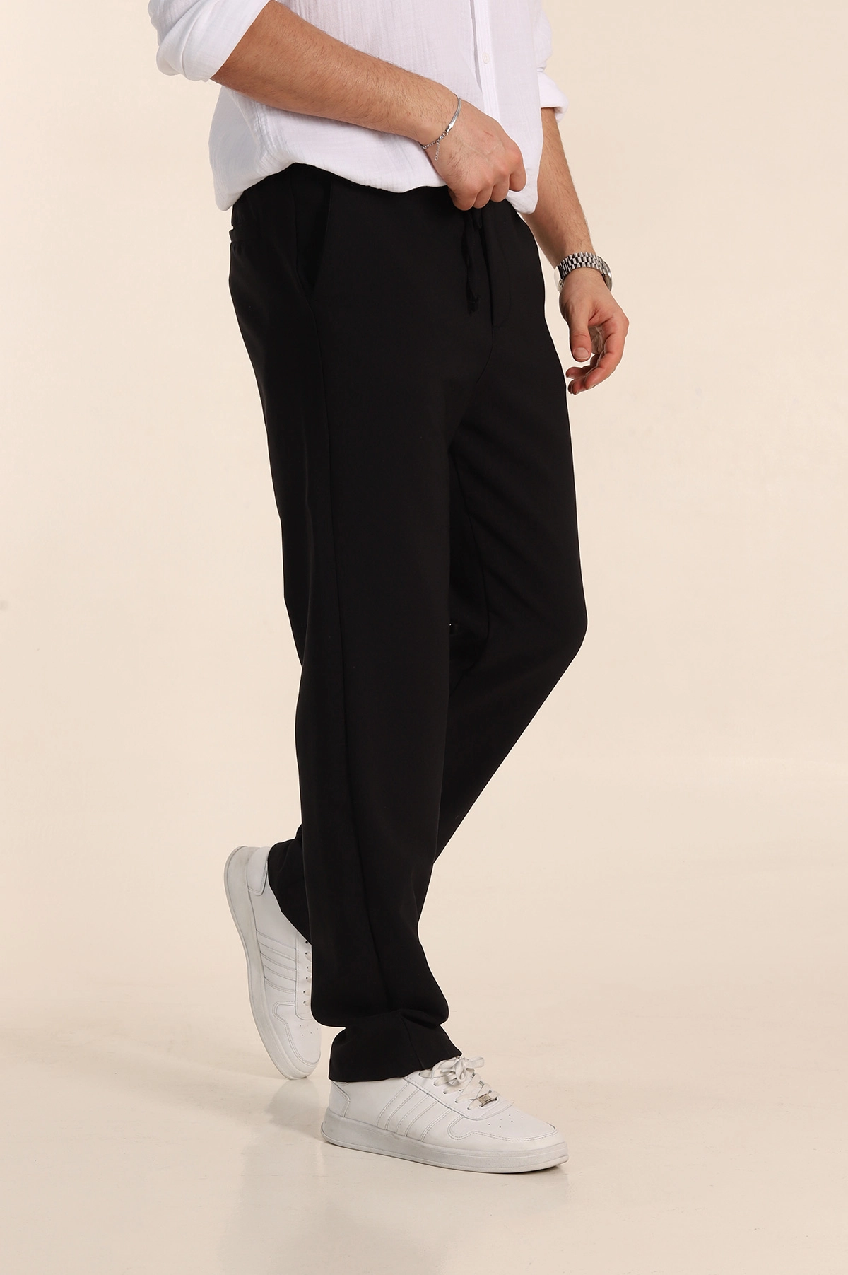 Siyah Baggy Likralı Duble Kumaş Erkek Pantolon 344998