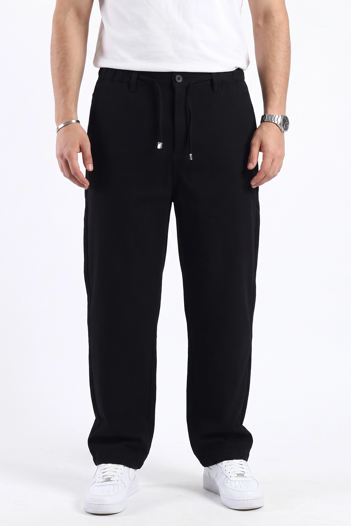 Siyah Baggy Yeni Sezon Belden Bağlamalı Erkek Pantolon 498407