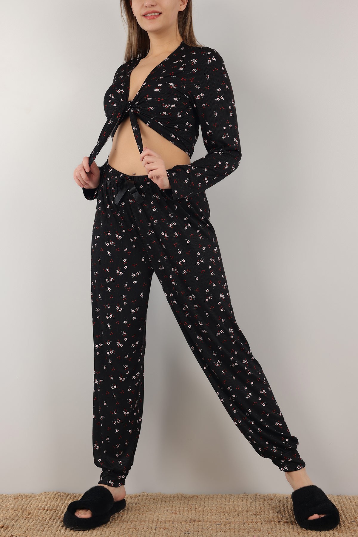 Siyah Bağlamalı Bayan Pijama Takımı 153904