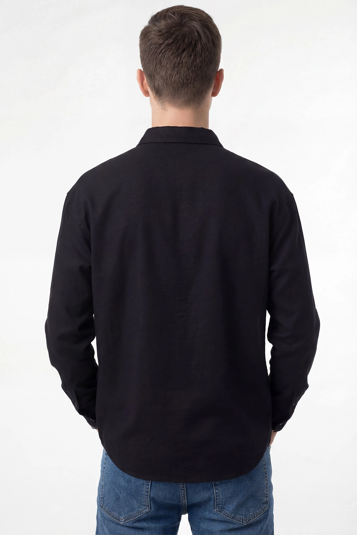 Siyah Bambu Keten Oversize Erkek Gömlek 449836