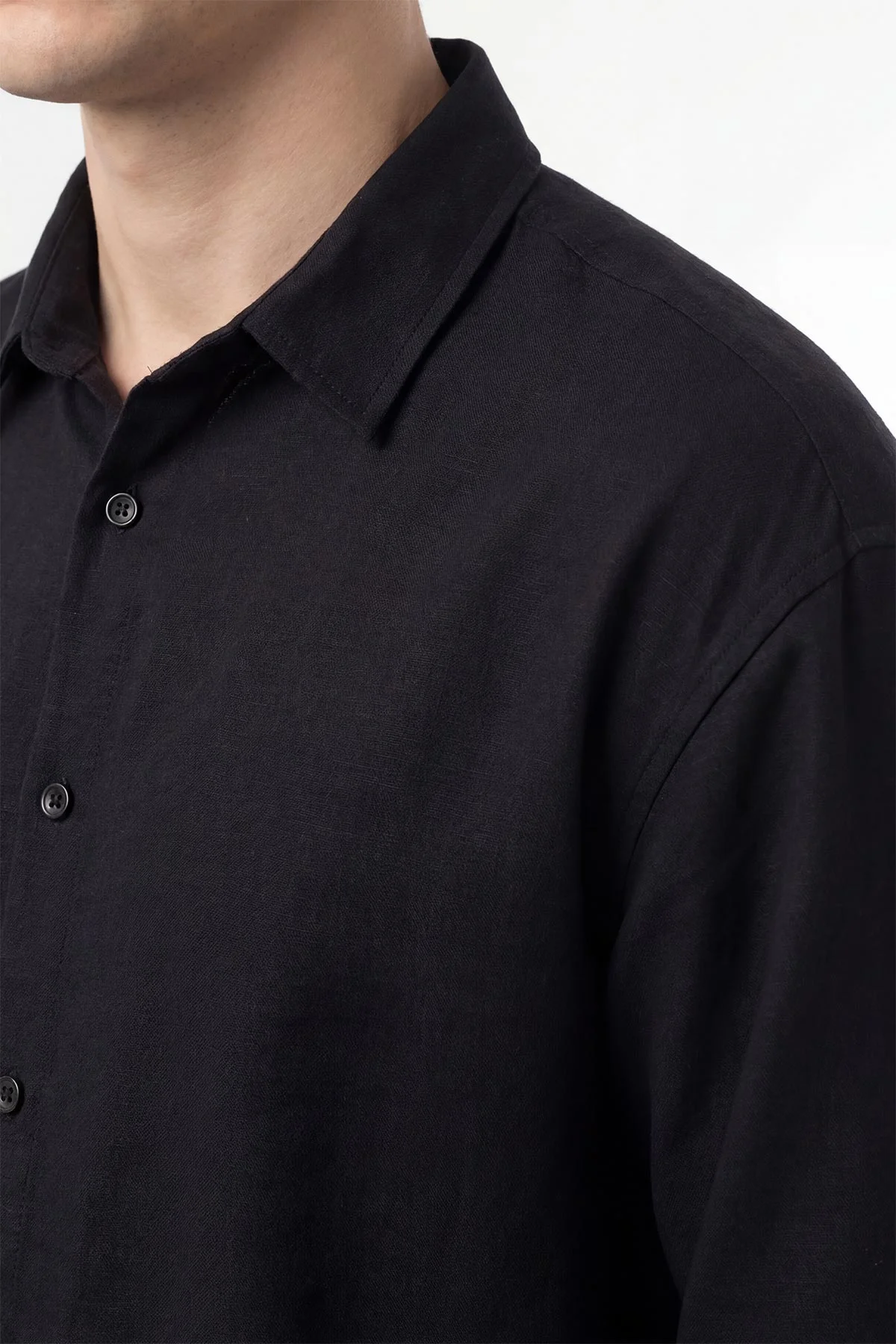Siyah Bambu Keten Oversize Erkek Gömlek 449836