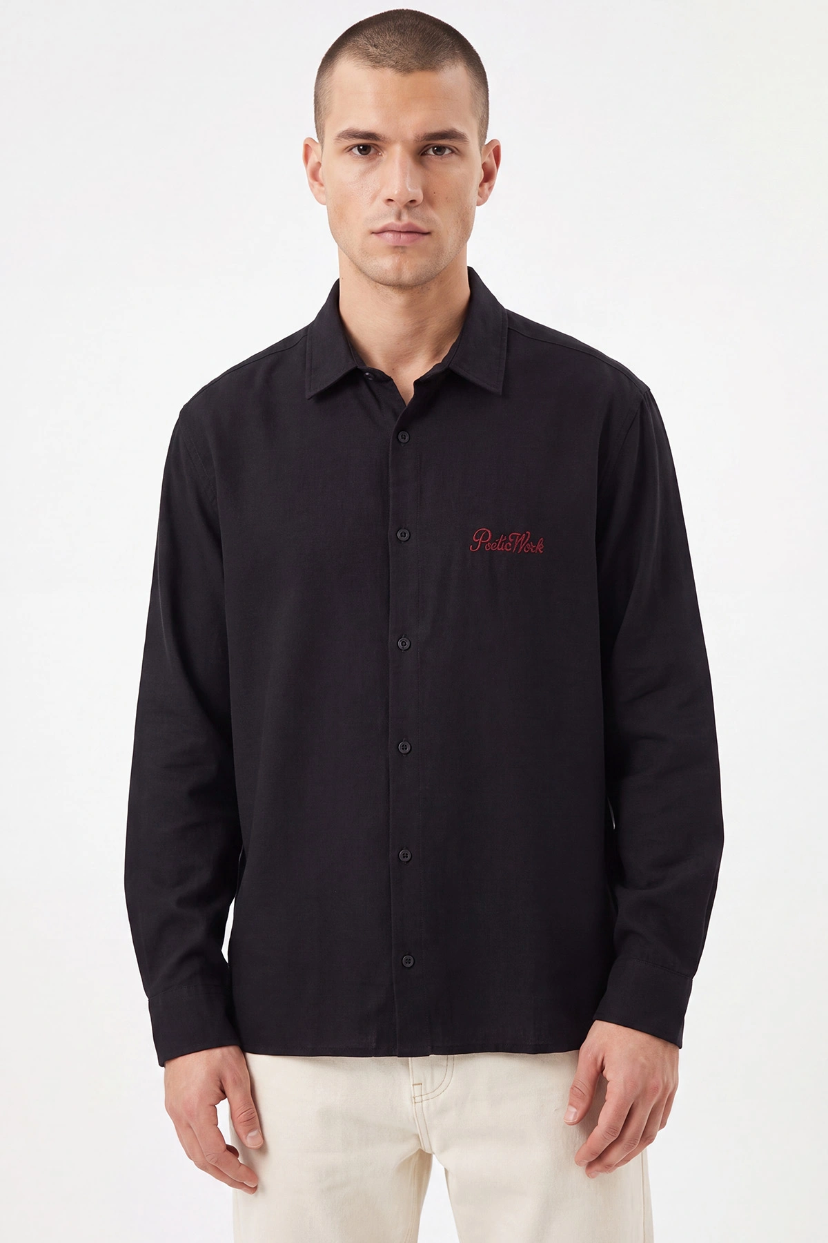 Siyah Bambu Oversize Erkek Gömlek 471882
