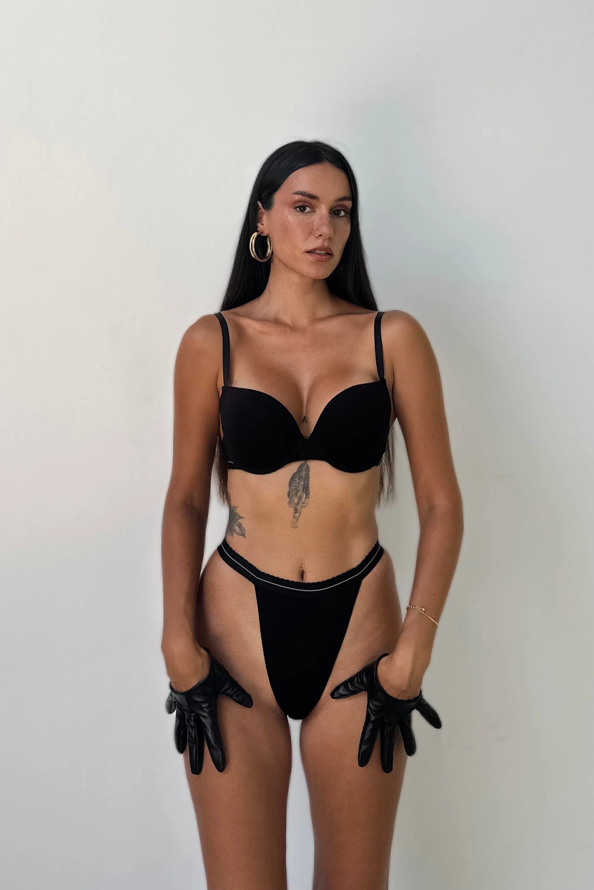 Siyah Bambu Spor Model Destekli Sütyen Takım 390192