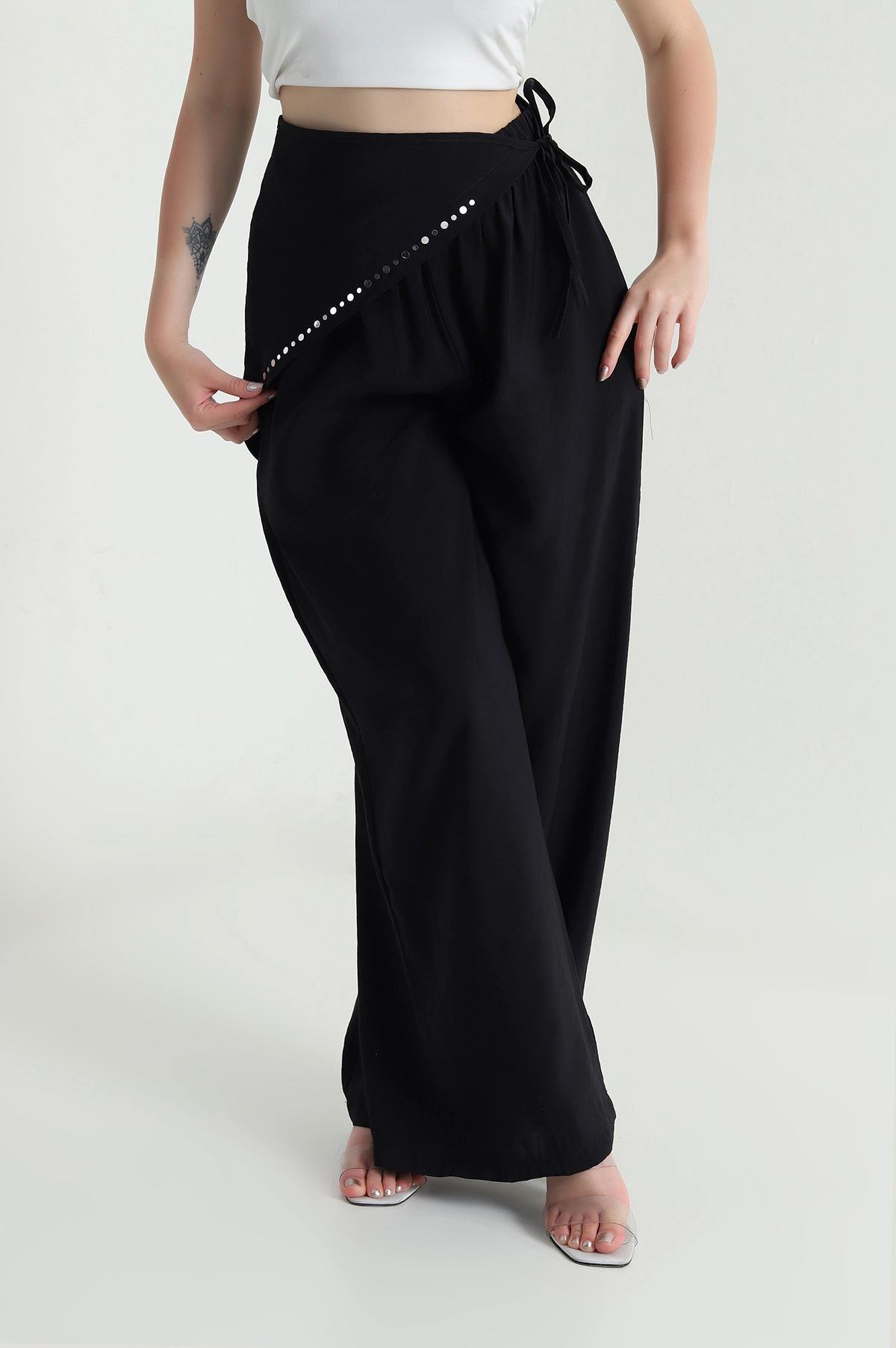 Siyah Bandana Detay Modal Kadın Pantolon 462611
