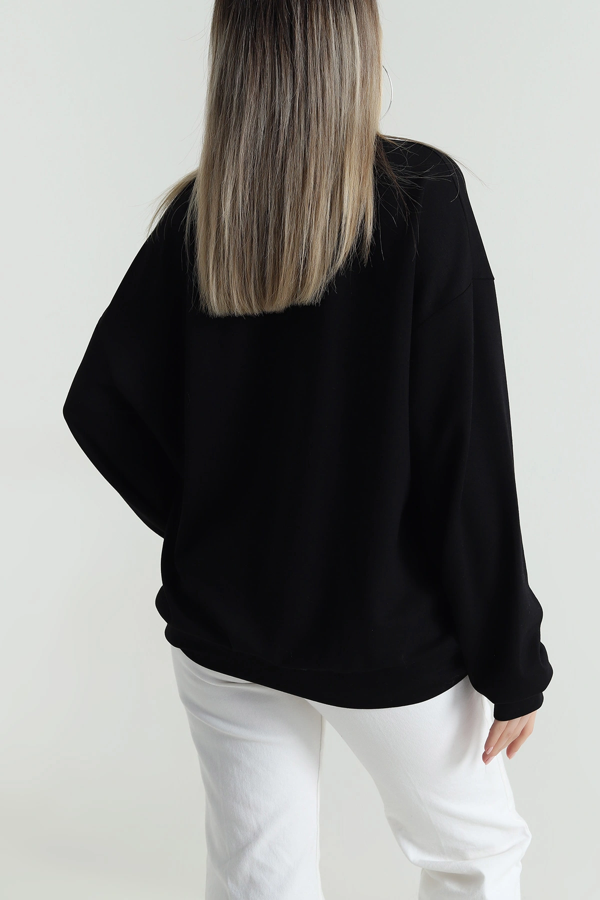 Siyah Basic Modal Kadın Fermuarsız Sweat 487384