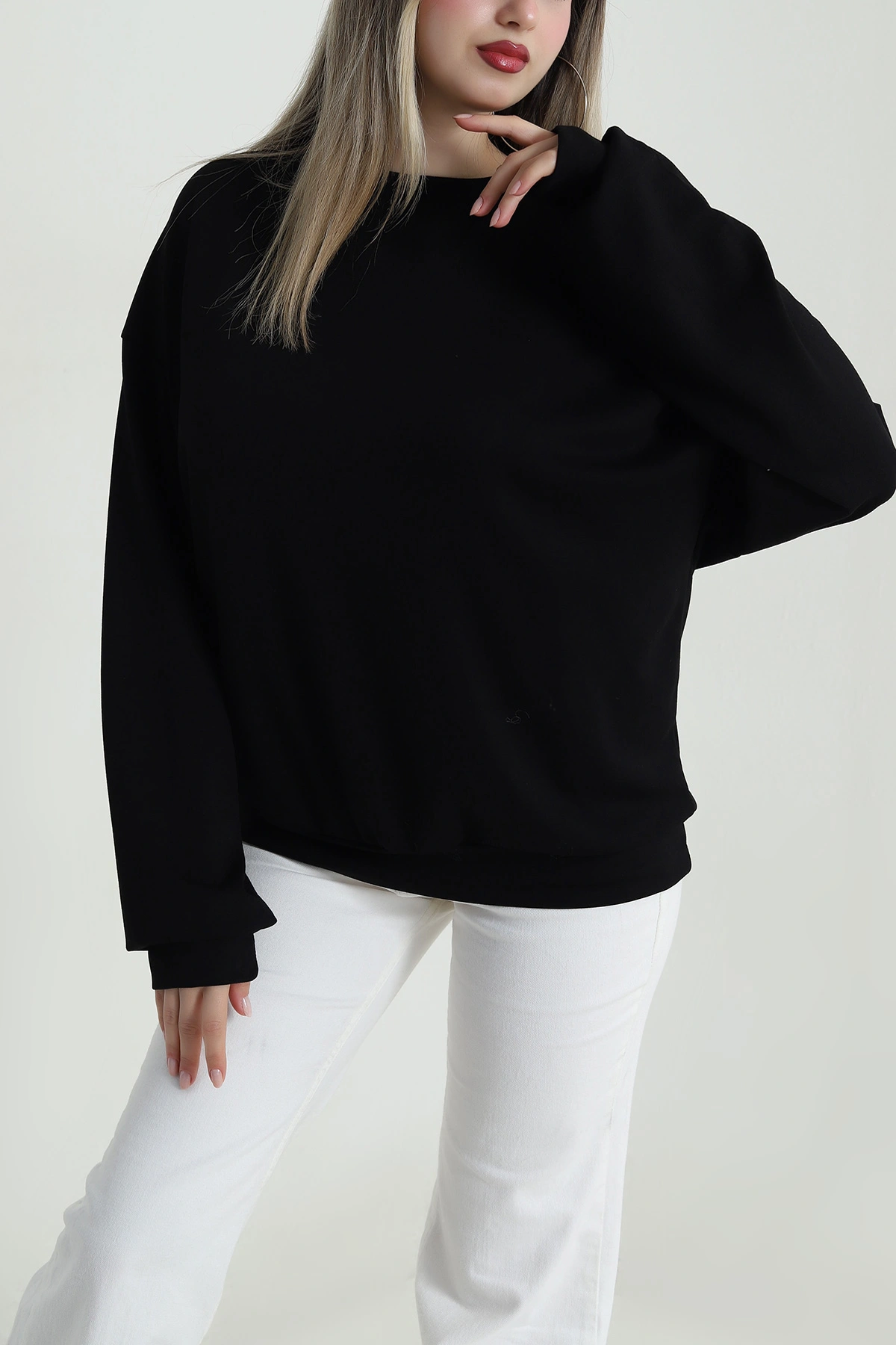 Siyah Basic Modal Kadın Fermuarsız Sweat 487384