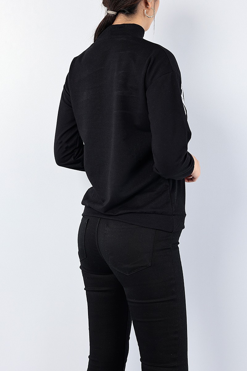 Siyah Baskılı Balıkçı Bayan Sweat 75975