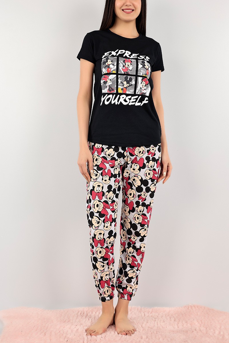 Siyah Baskılı Bayan Pijama Takımı 108491