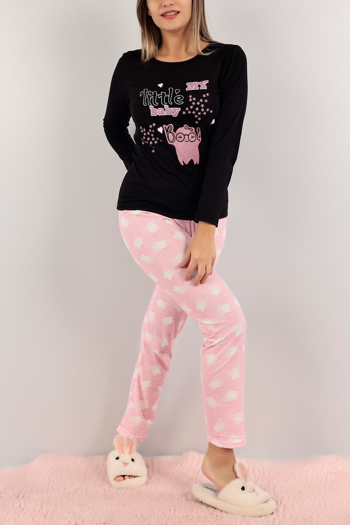 Siyah Baskılı Bayan Pijama Takımı 140849