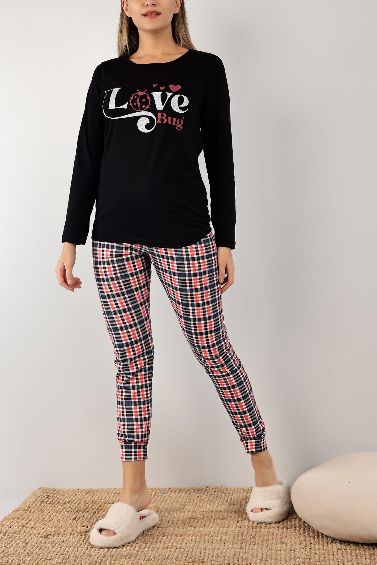 Siyah Baskılı Bayan Pijama Takımı 141256