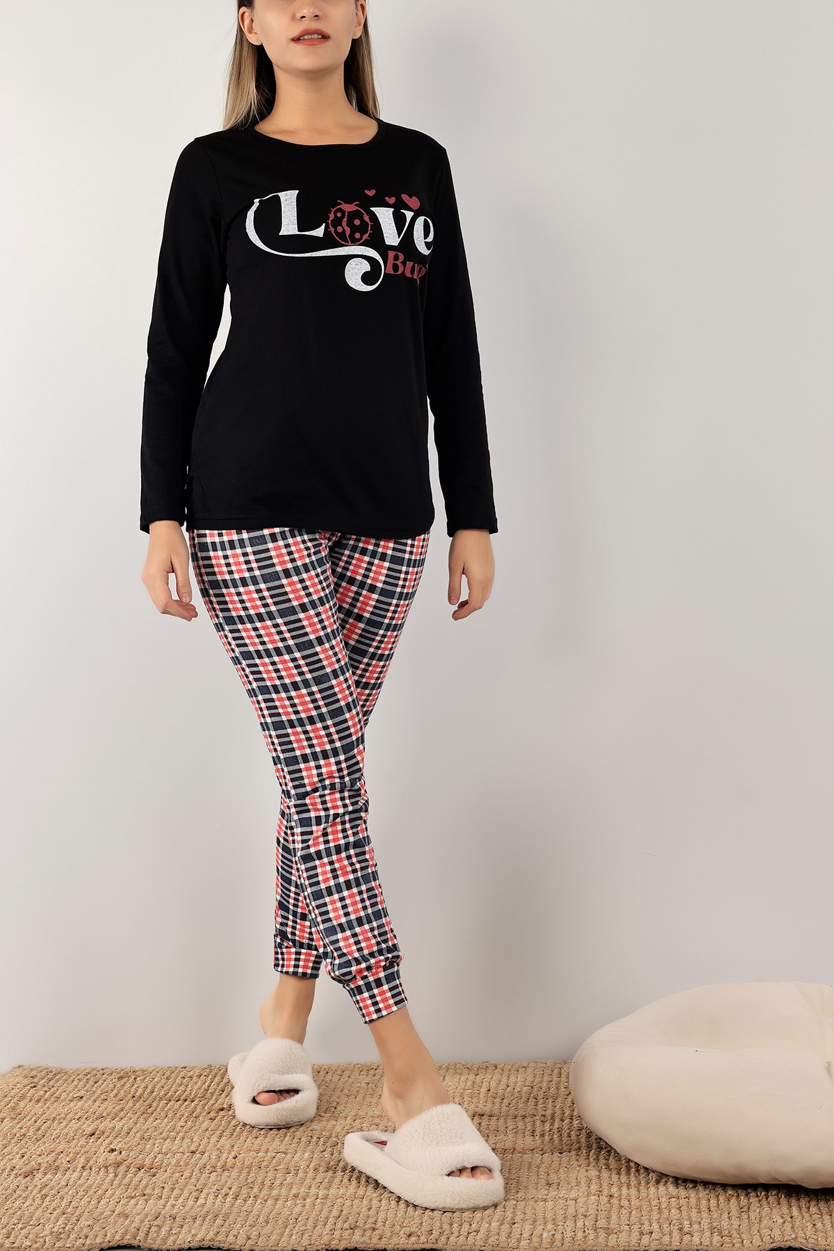 Siyah Baskılı Bayan Pijama Takımı 141256
