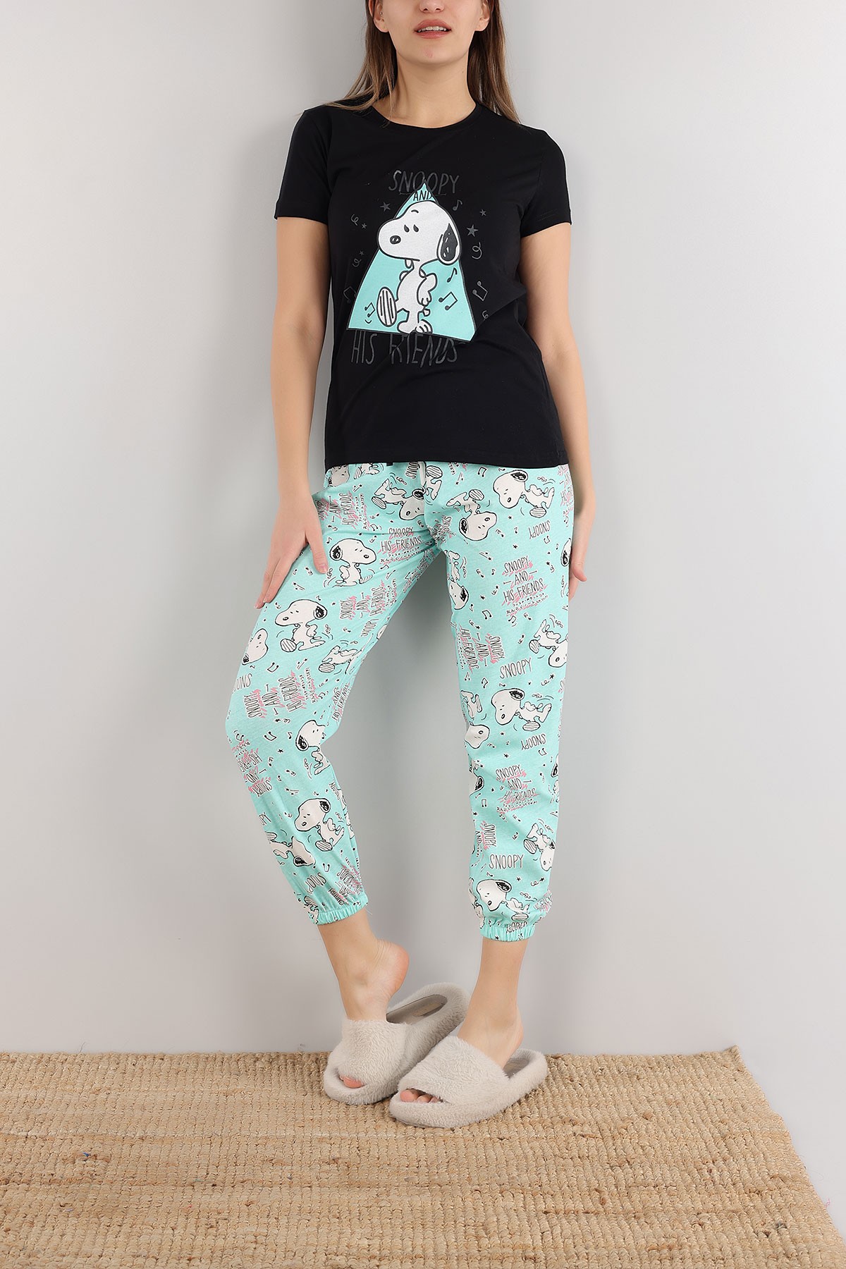Siyah Baskılı Bayan Pijama Takımı 165760
