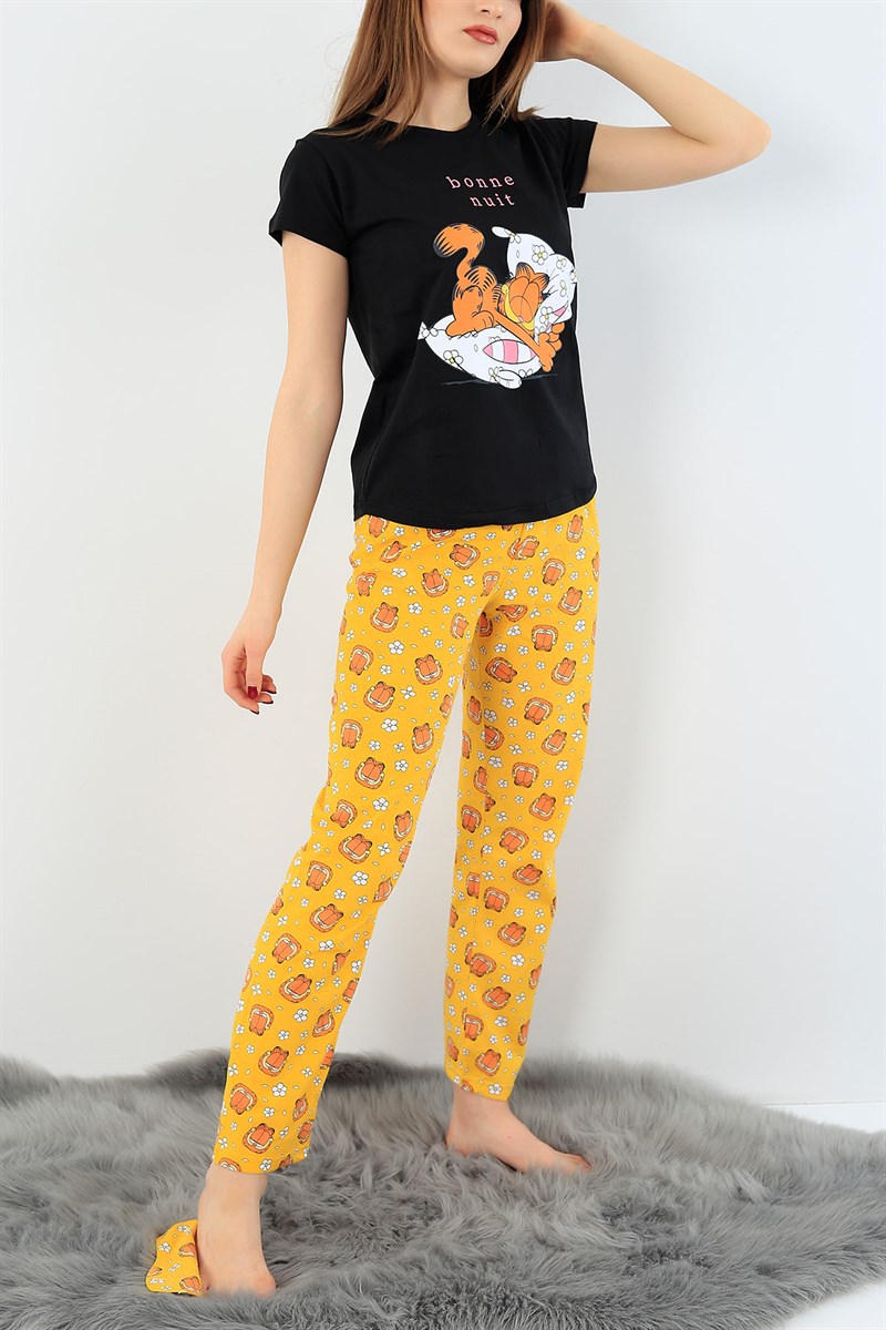 Siyah Baskılı Bayan Pijama Takımı 29118B
