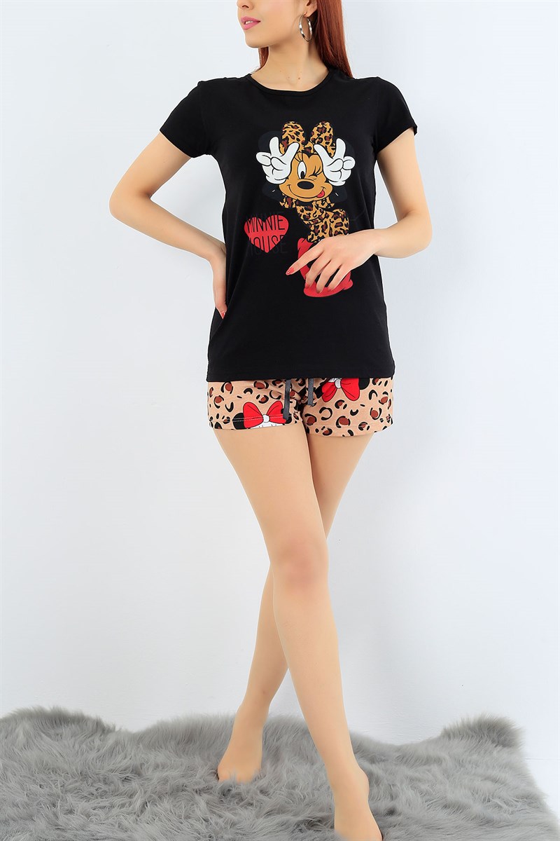 Siyah Baskılı Bayan Pijama Takımı 31314