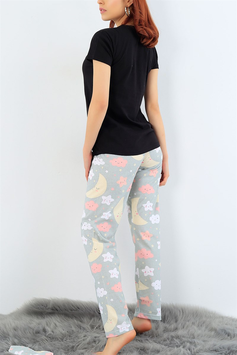 Siyah Baskılı Bayan Pijama Takımı 32066