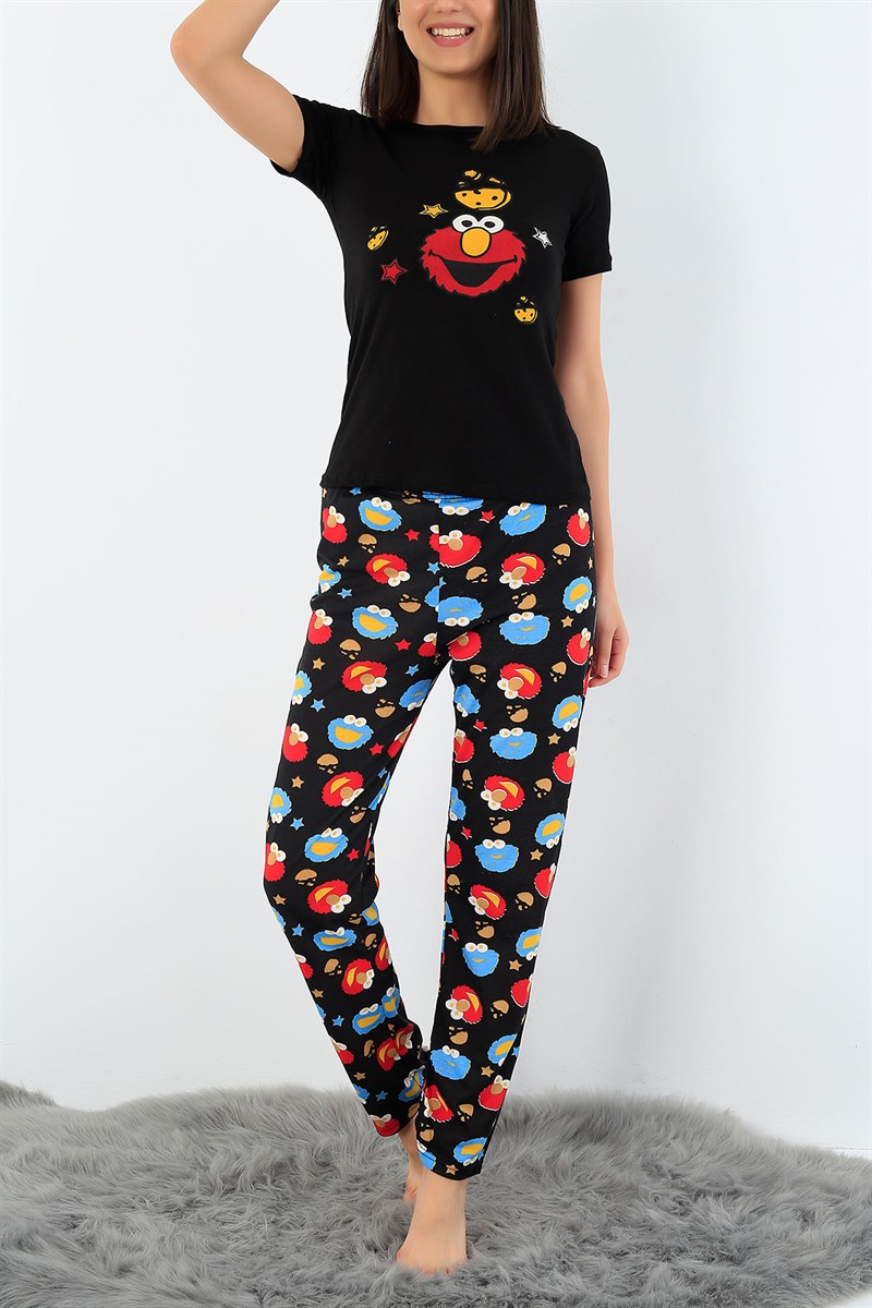Siyah Baskılı Bayan Pijama Takımı 33400