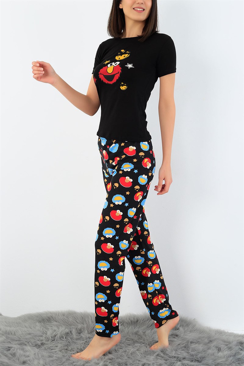Siyah Baskılı Bayan Pijama Takımı 33400