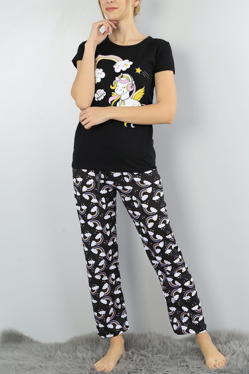 Siyah Baskılı Bayan Pijama Takımı 52078