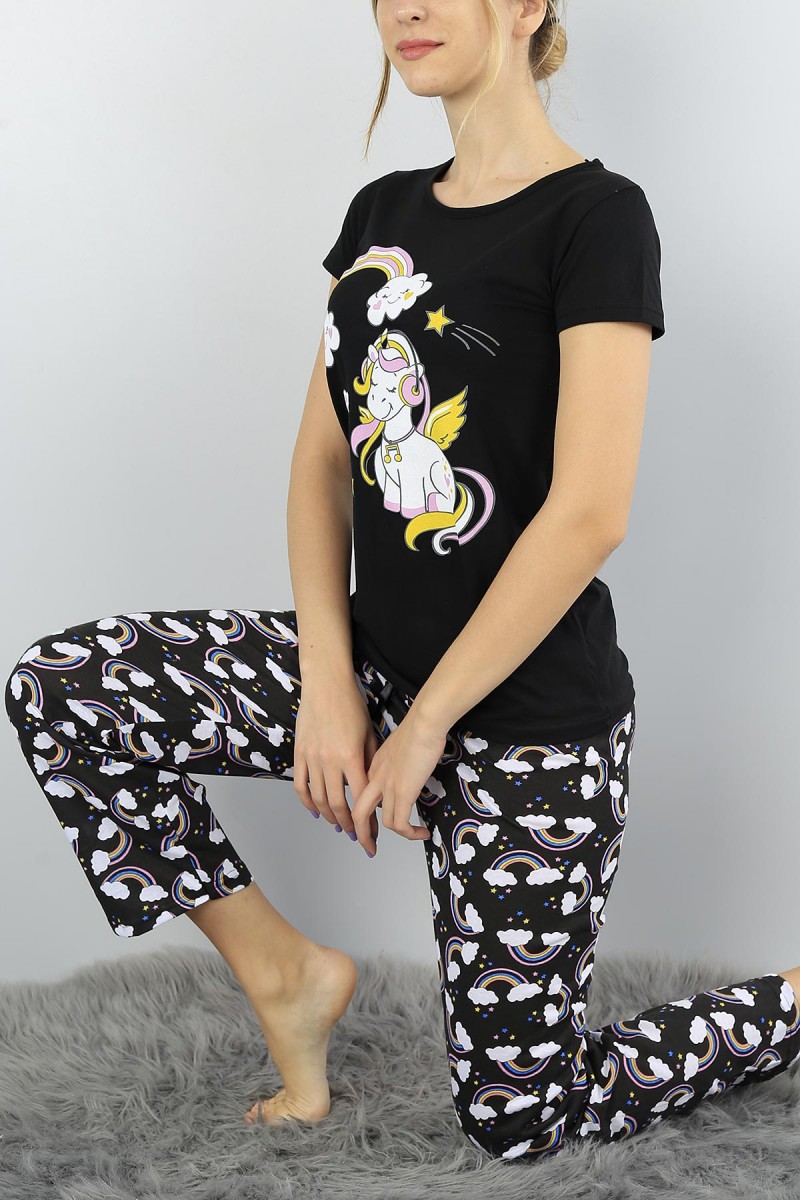 Siyah Baskılı Bayan Pijama Takımı 52078
