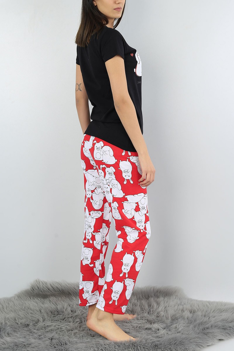 Siyah Baskılı Bayan Pijama Takımı 52147