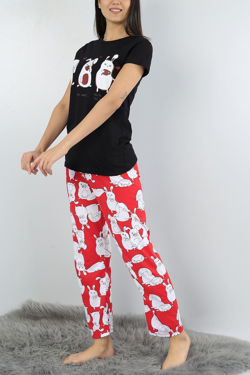 Siyah Baskılı Bayan Pijama Takımı 52147