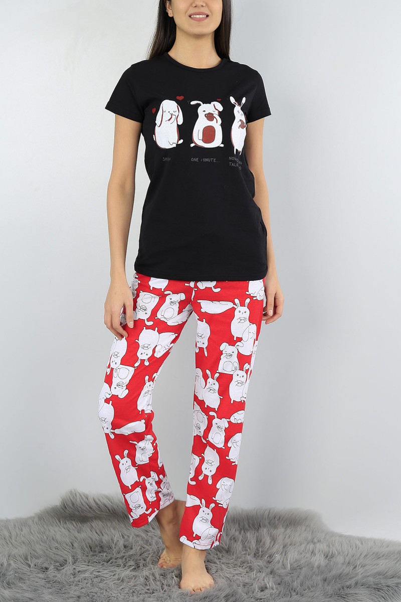 Siyah Baskılı Bayan Pijama Takımı 52147