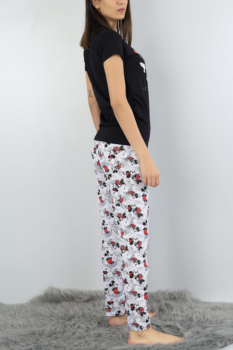 Siyah Baskılı Bayan Pijama Takımı 52162