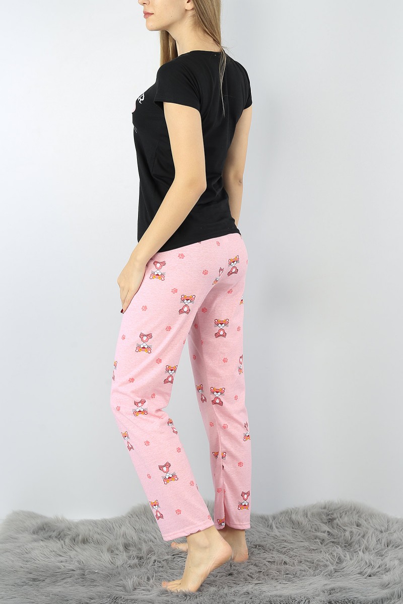 Siyah Baskılı Bayan Pijama Takımı 52211
