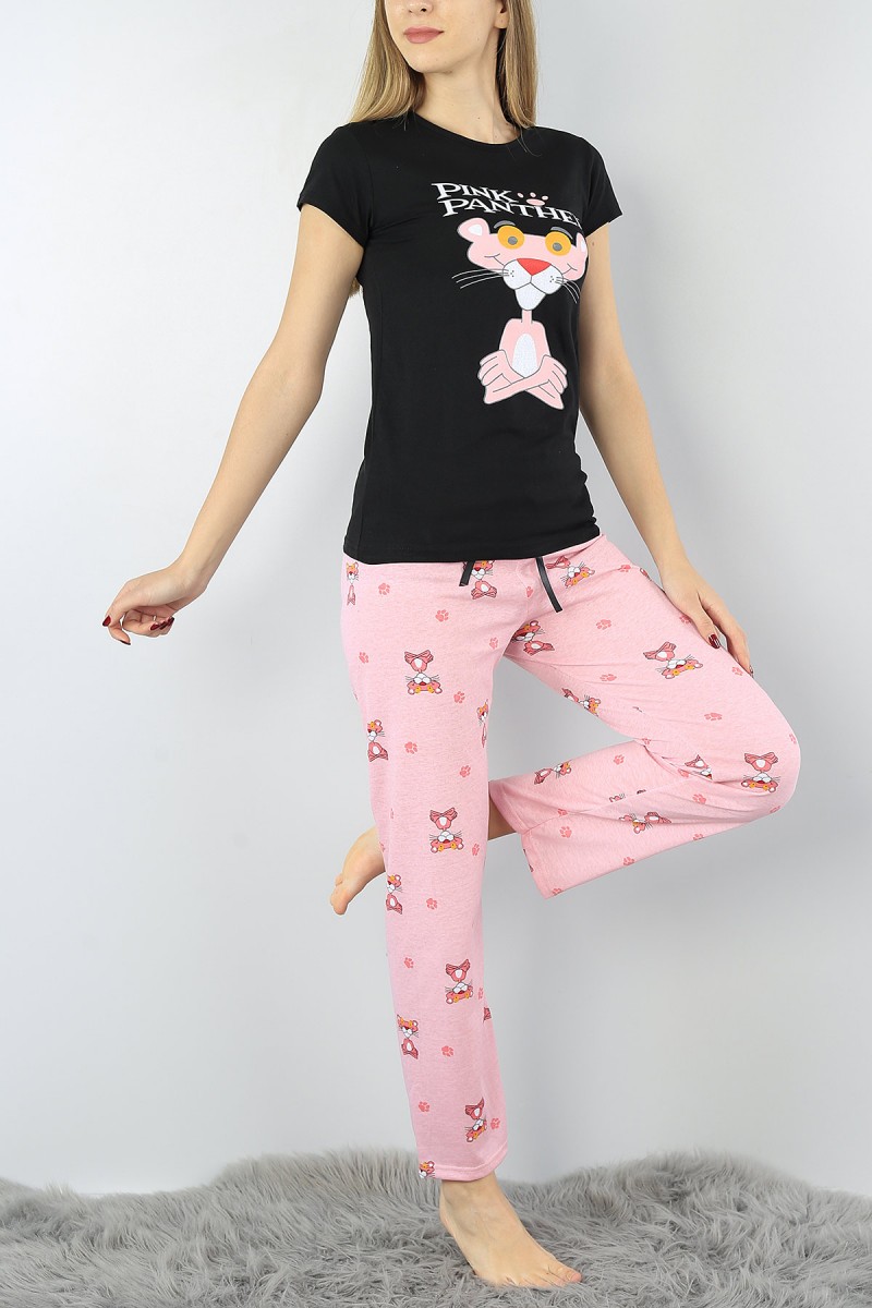 Siyah Baskılı Bayan Pijama Takımı 52211