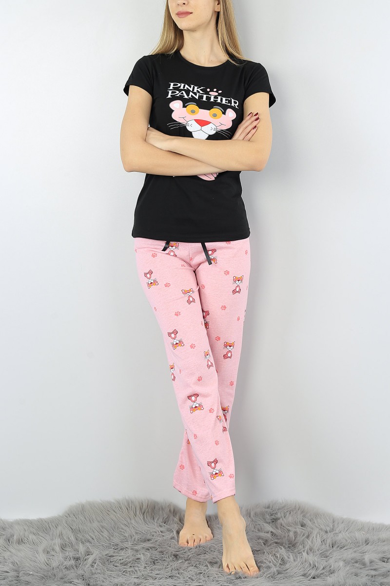 Siyah Baskılı Bayan Pijama Takımı 52211