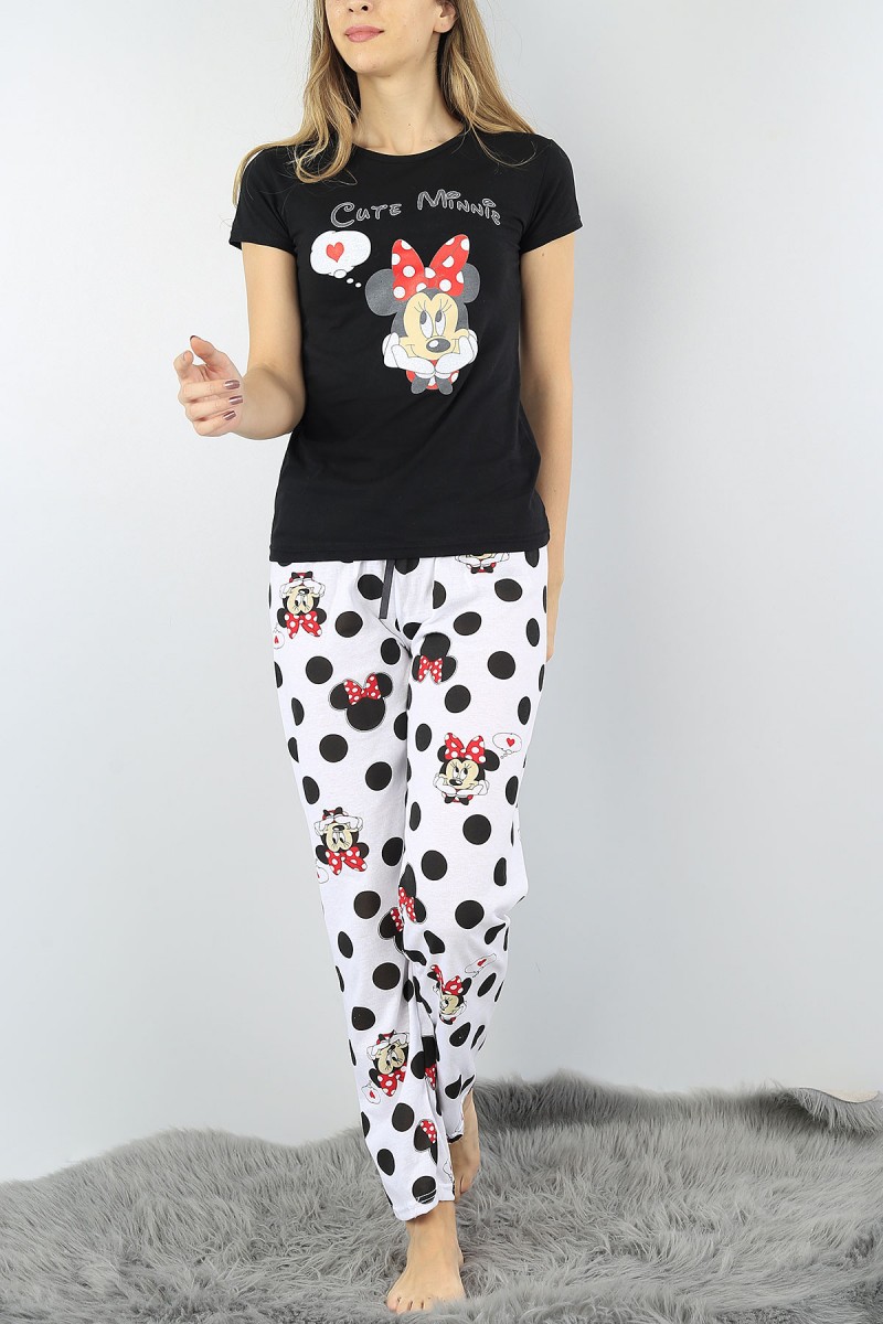 Siyah Baskılı Bayan Pijama Takımı 52266