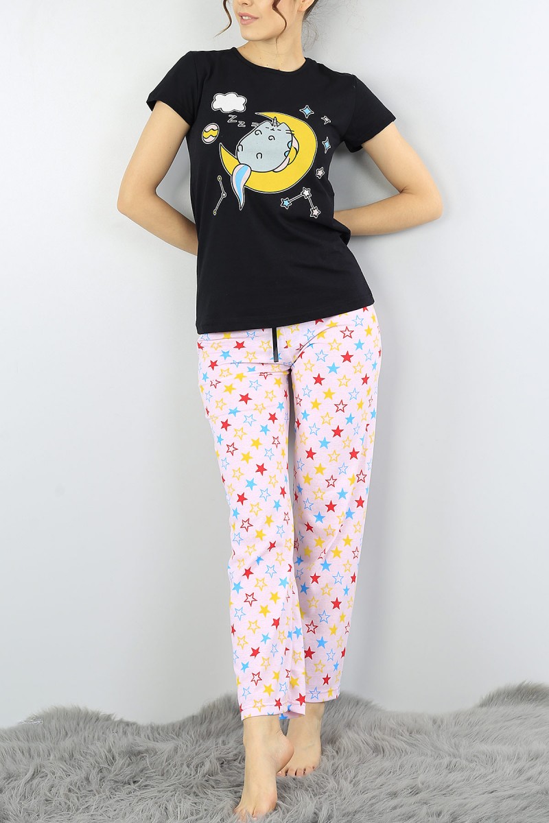 Siyah Baskılı Bayan Pijama Takımı 52273