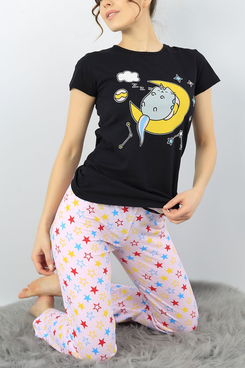 Siyah Baskılı Bayan Pijama Takımı 52273