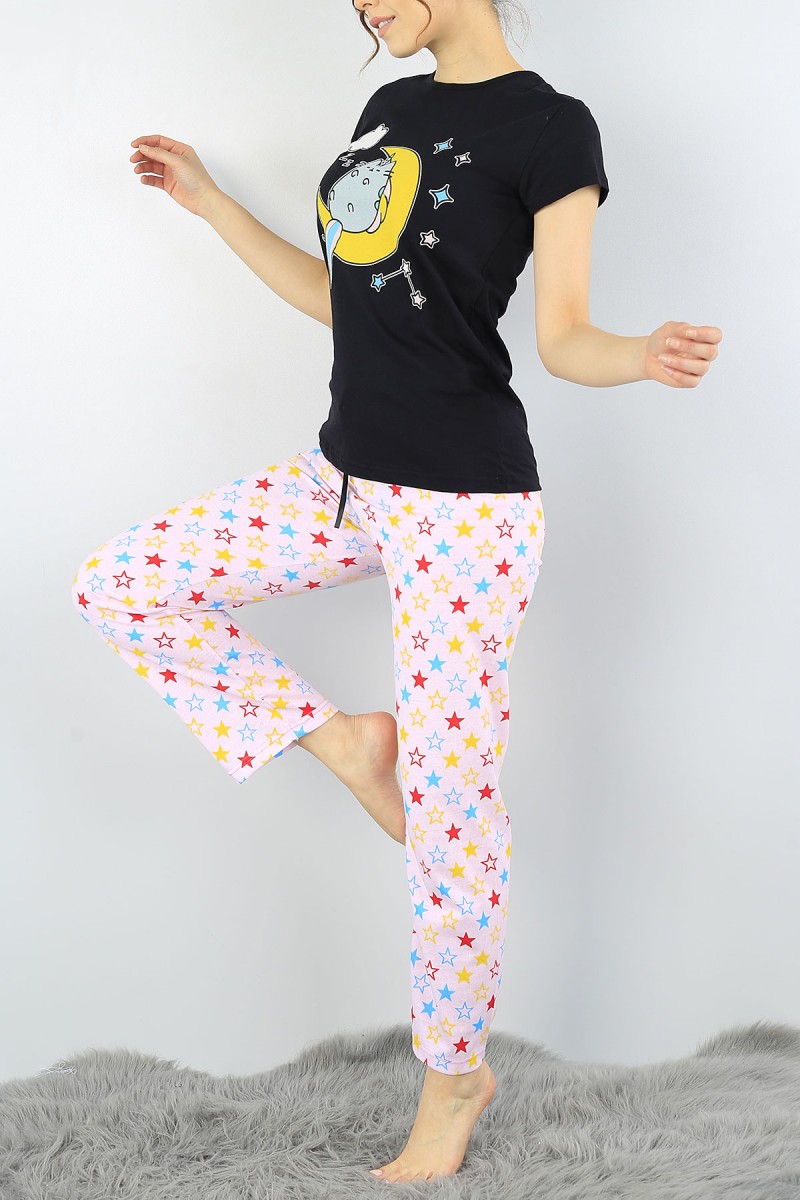Siyah Baskılı Bayan Pijama Takımı 52273