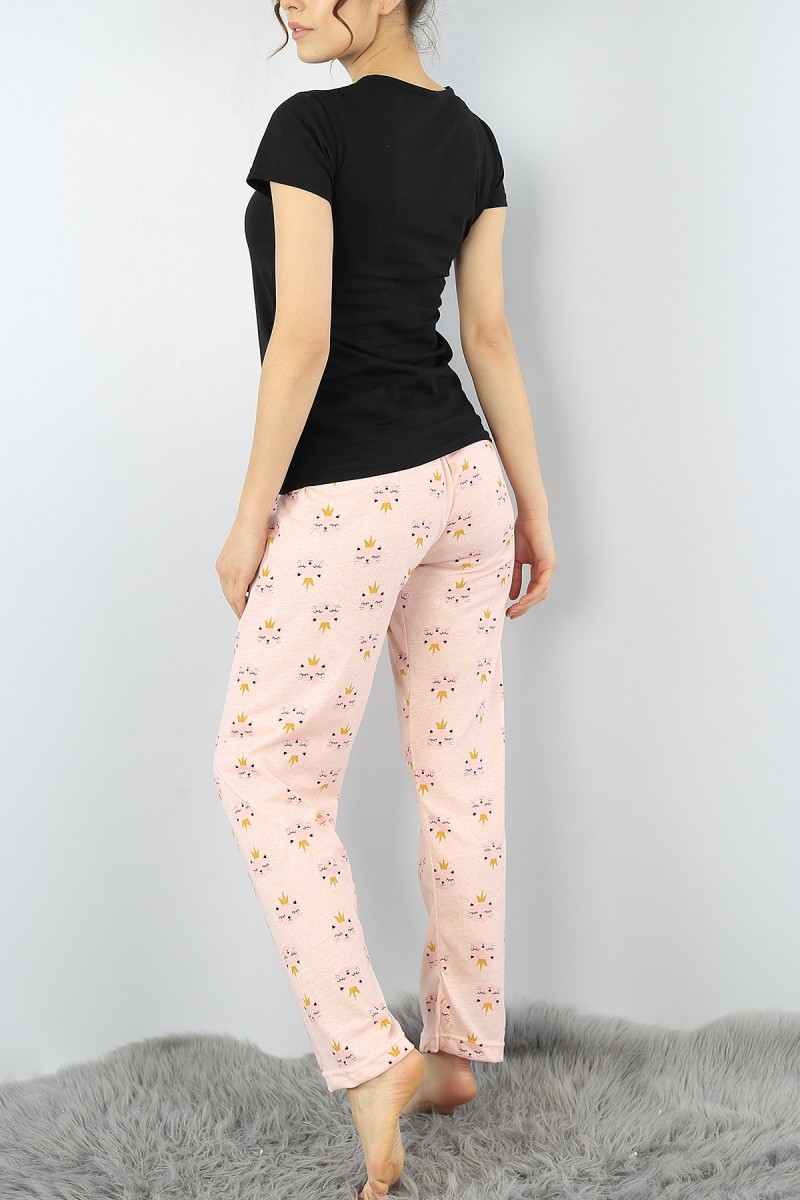 Siyah Baskılı Bayan Pijama Takımı 52279