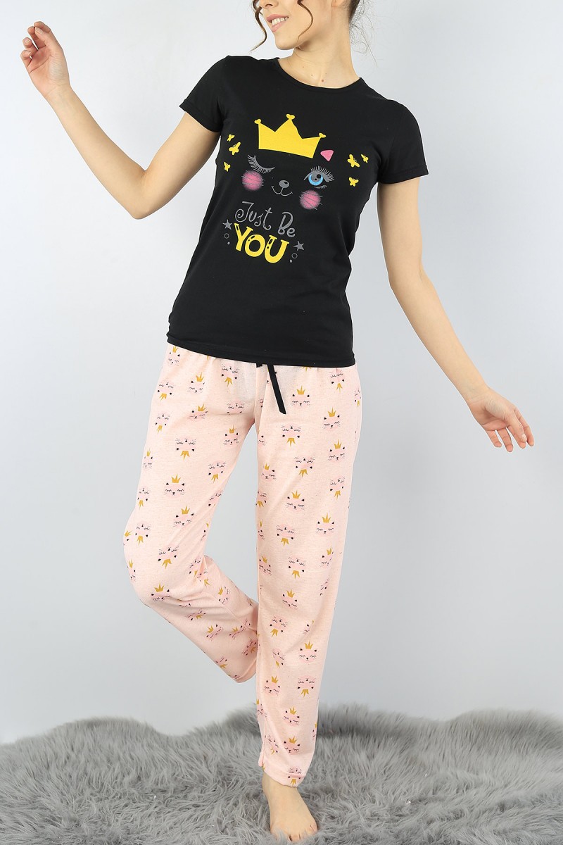 Siyah Baskılı Bayan Pijama Takımı 52279