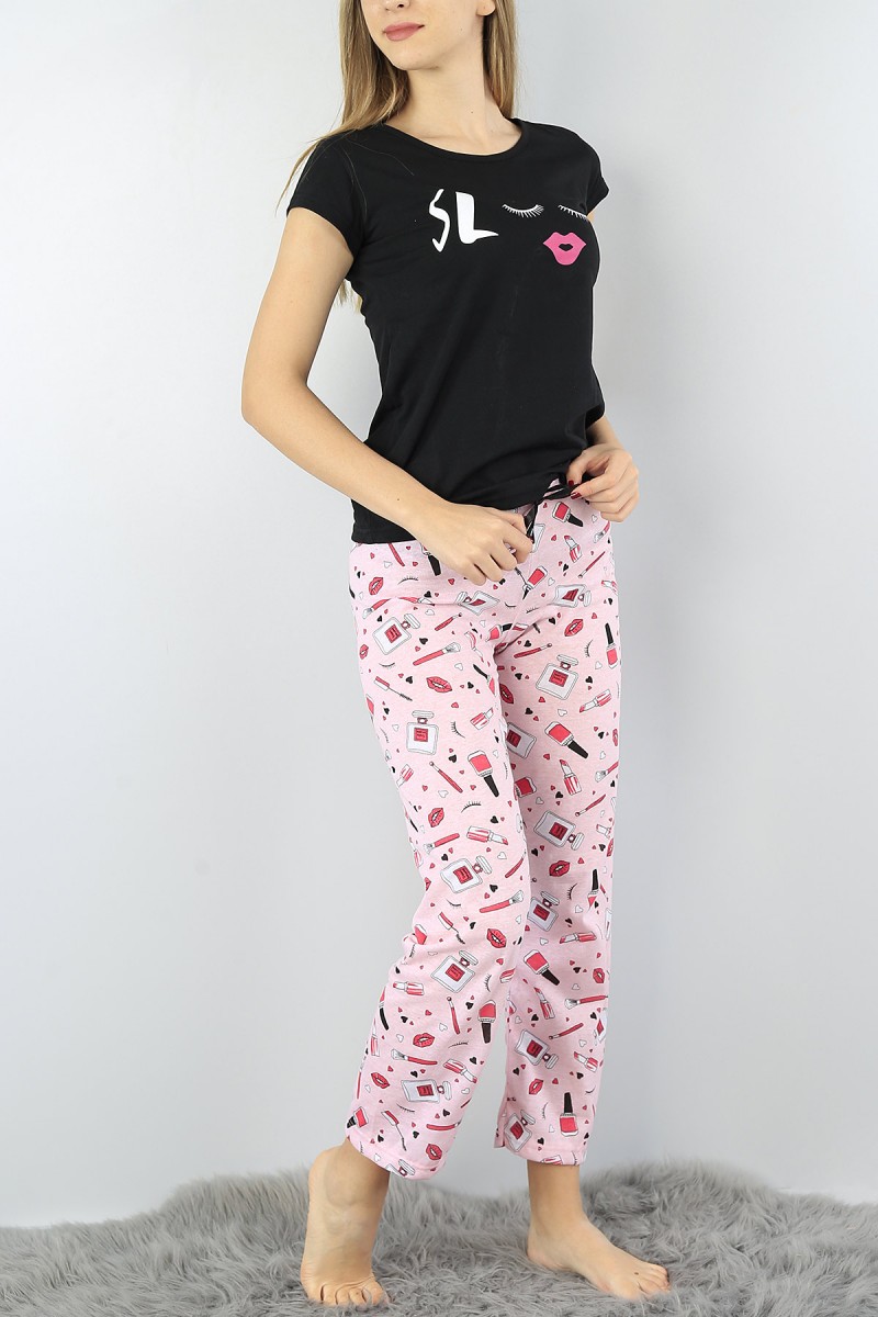 Siyah Baskılı Bayan Pijama Takımı 52300