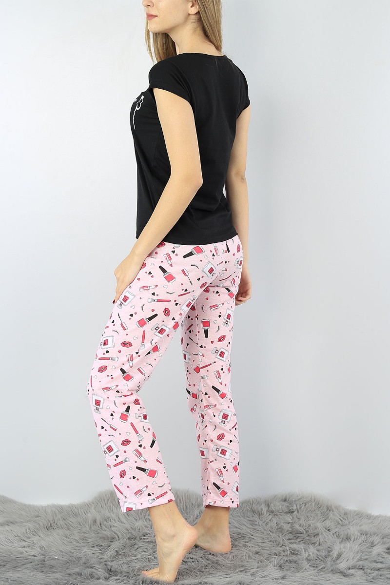 Siyah Baskılı Bayan Pijama Takımı 52300