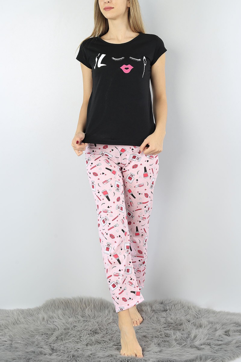 Siyah Baskılı Bayan Pijama Takımı 52300