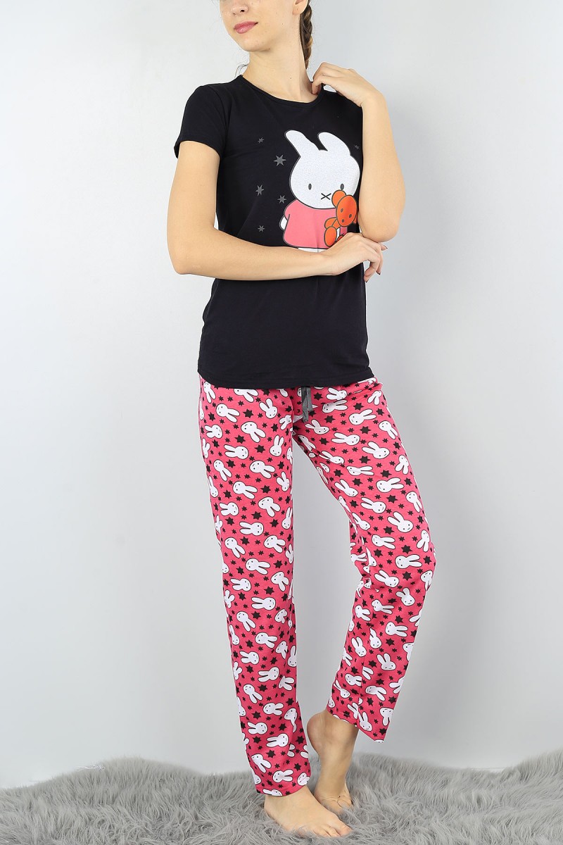 Siyah Baskılı Bayan Pijama Takımı 52305