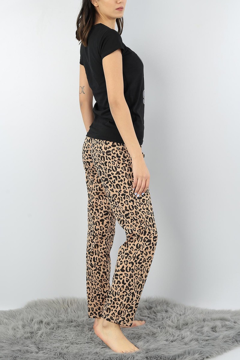 Siyah Baskılı Bayan Pijama Takımı 52341
